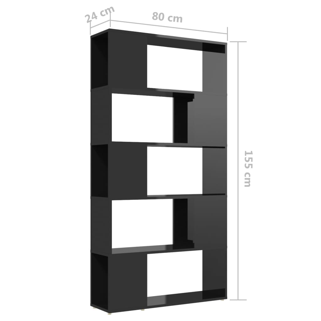 vidaXL Étagère séparateur de pièce noir brillant 80x24x155 cm