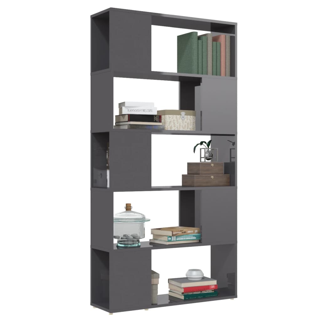 vidaXL Bücherregal Raumteiler Hochglanz-Grau 80x24x155cm Holzwerkstoff