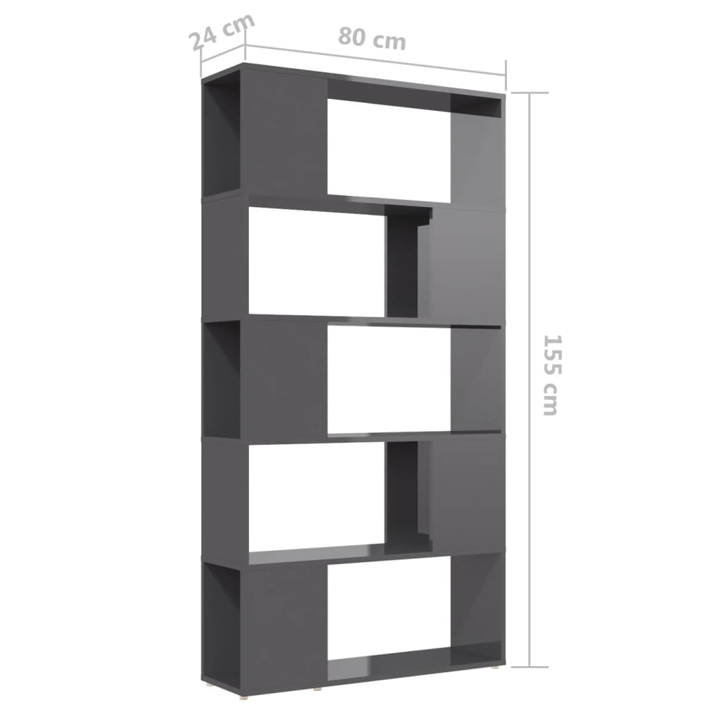 vidaXL Bücherregal Raumteiler Hochglanz-Grau 80x24x155cm Holzwerkstoff