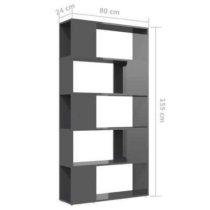 vidaXL Bücherregal Raumteiler Hochglanz-Grau 80x24x155cm Holzwerkstoff