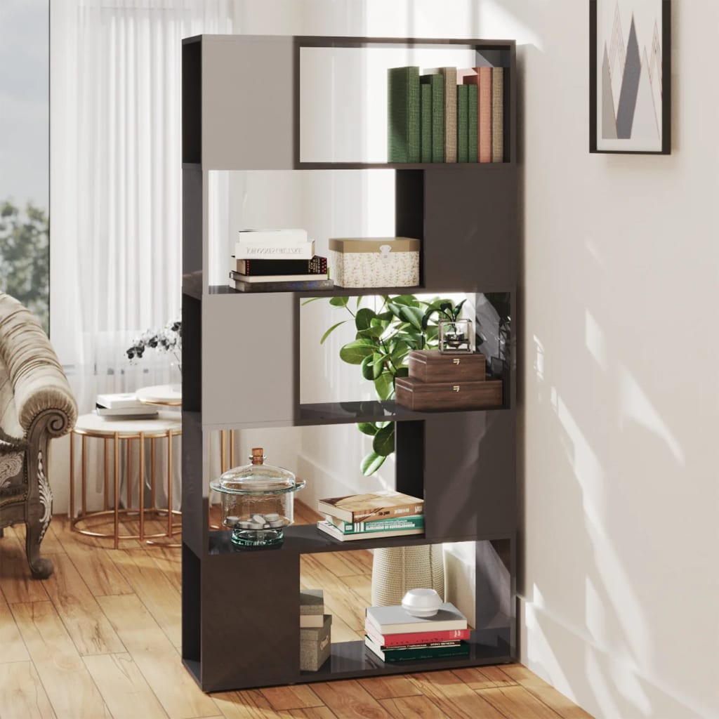 vidaXL Bücherregal Raumteiler Hochglanz-Grau 80x24x155cm Holzwerkstoff