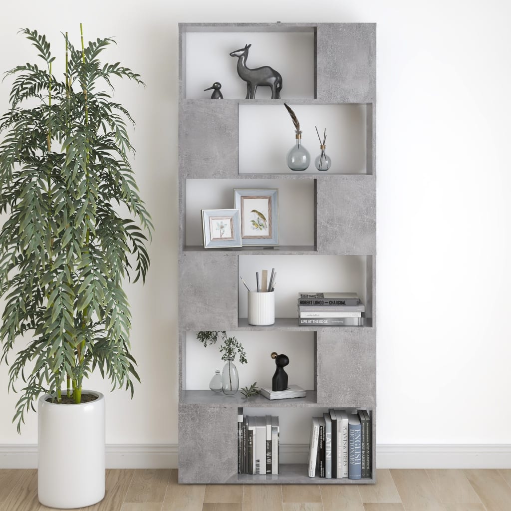 vidaXL Bücherregal Raumteiler Betongrau 80x24x186 cm Holzwerkstoff