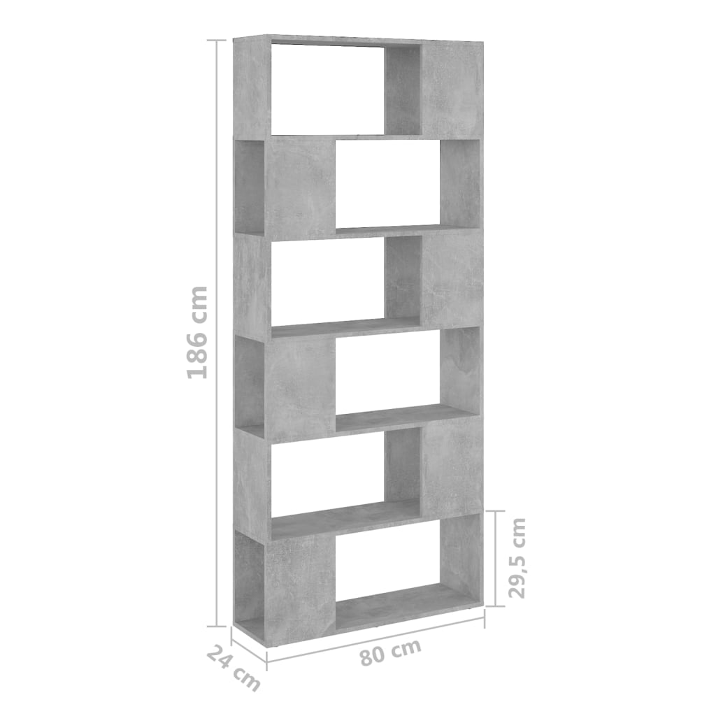 vidaXL Bücherregal Raumteiler Betongrau 80x24x186 cm Holzwerkstoff