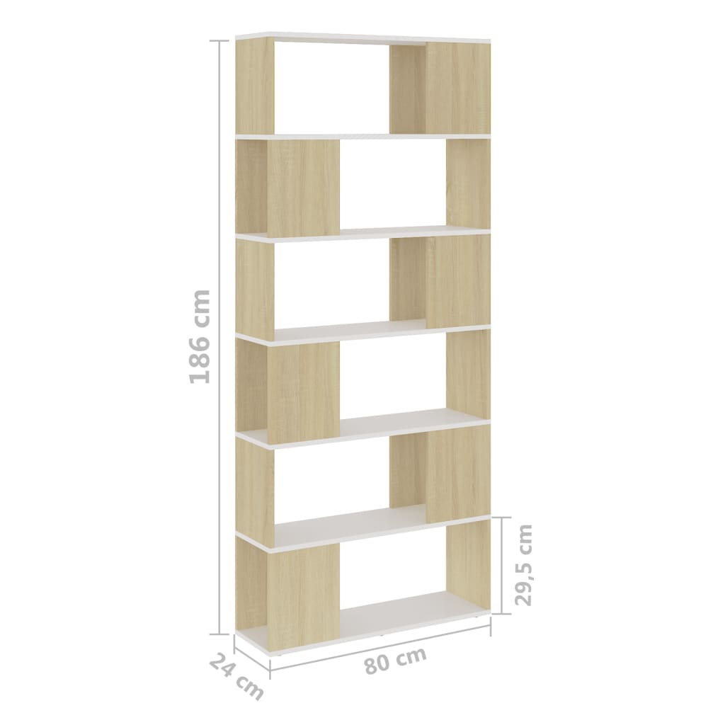 vidaXL Étagère Bibliothèque Séparateur de Pièce Blanc Chêne Sonoma 80x24x186 cm