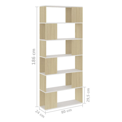 vidaXL Étagère Bibliothèque Séparateur de Pièce Blanc Chêne Sonoma 80x24x186 cm