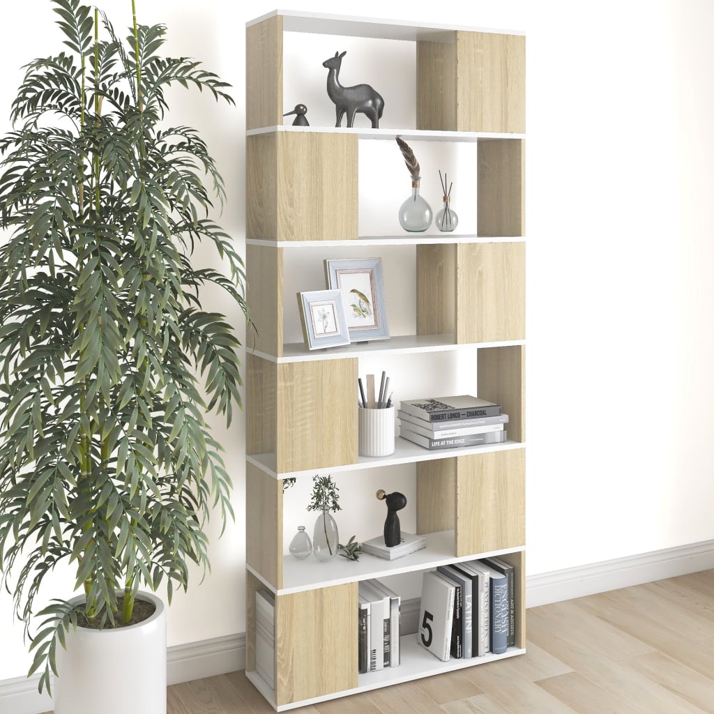 vidaXL Étagère Bibliothèque Séparateur de Pièce Blanc Chêne Sonoma 80x24x186 cm