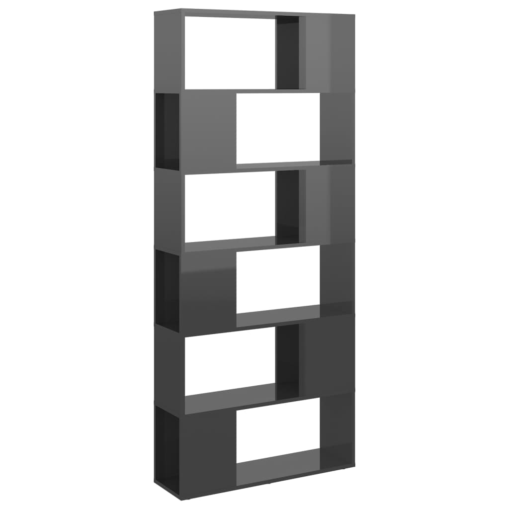 vidaXL Bibliothèque étagère de séparation Gris brillant 80x24x186 cm Bois d'ingénierie