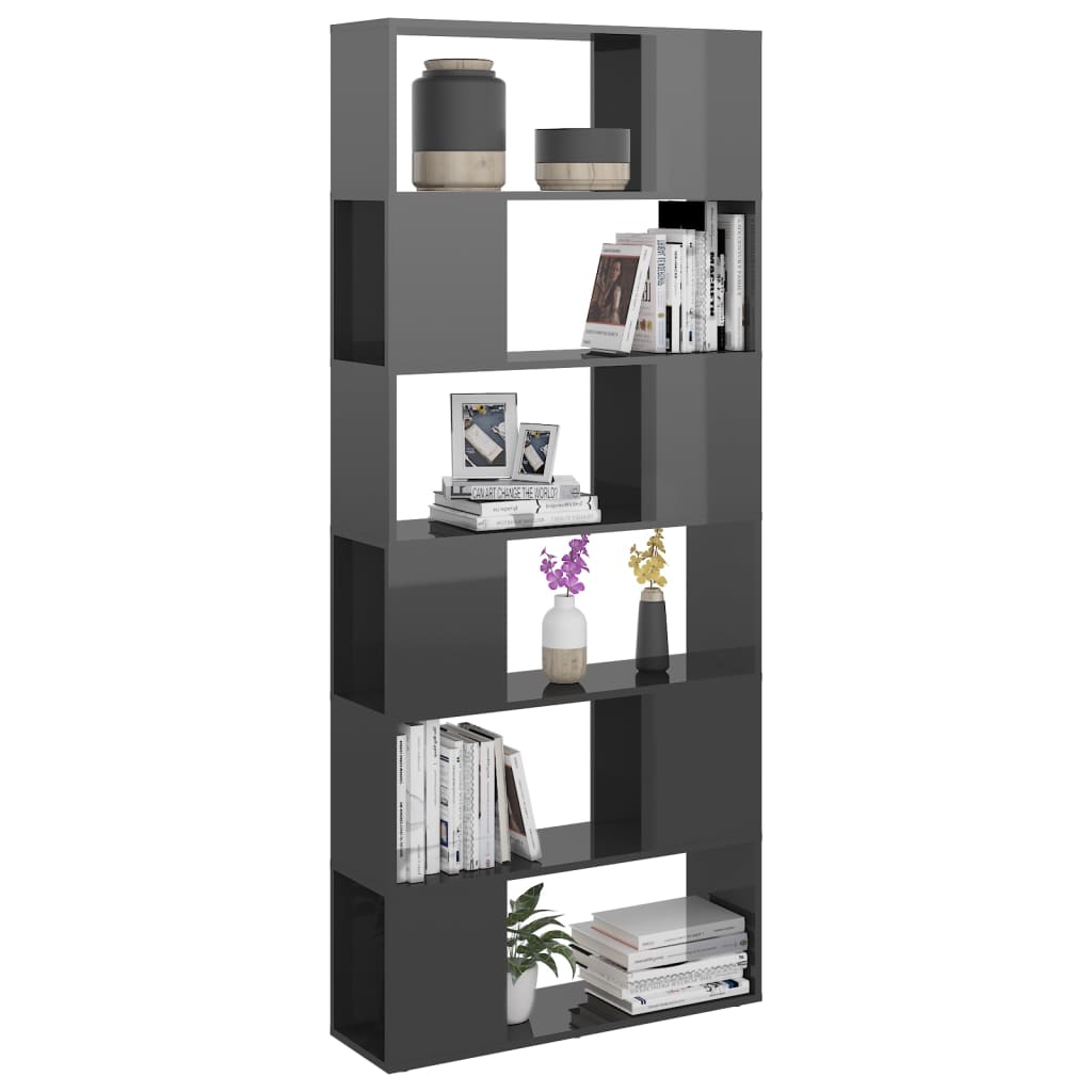 vidaXL Bibliothèque étagère de séparation Gris brillant 80x24x186 cm Bois d'ingénierie