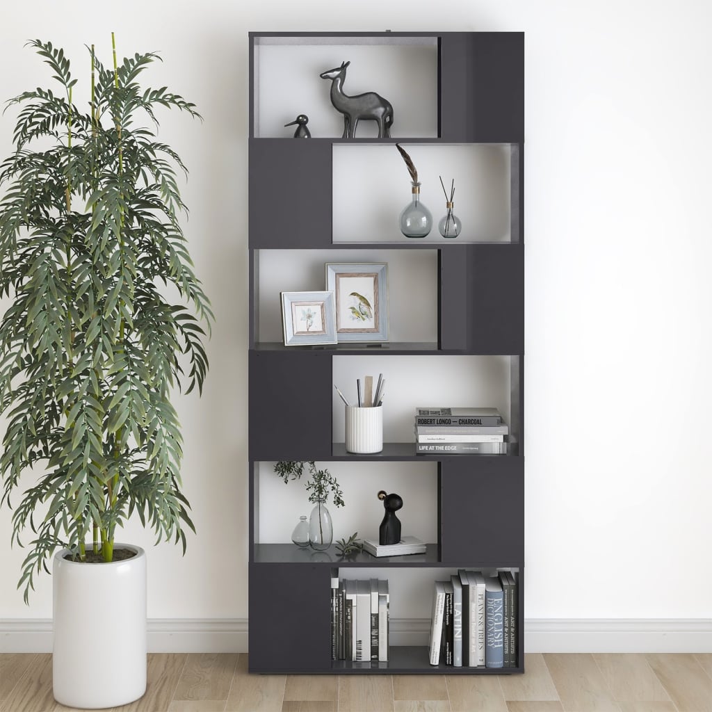 vidaXL Bibliothèque étagère de séparation Gris brillant 80x24x186 cm Bois d'ingénierie