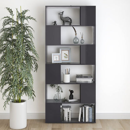 vidaXL Bibliothèque étagère de séparation Gris brillant 80x24x186 cm Bois d'ingénierie