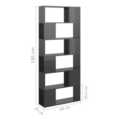 vidaXL Bibliothèque étagère de séparation Gris brillant 80x24x186 cm Bois d'ingénierie
