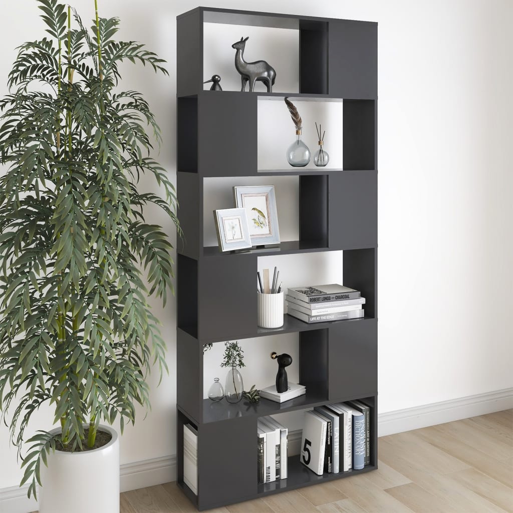 vidaXL Bibliothèque étagère de séparation Gris brillant 80x24x186 cm Bois d'ingénierie