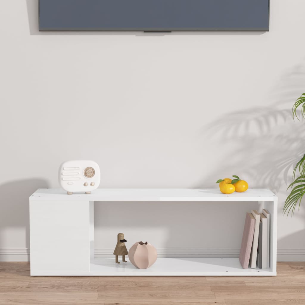 vidaXL Meuble TV blanc brillant 100x24x32 cm Aggloméré
