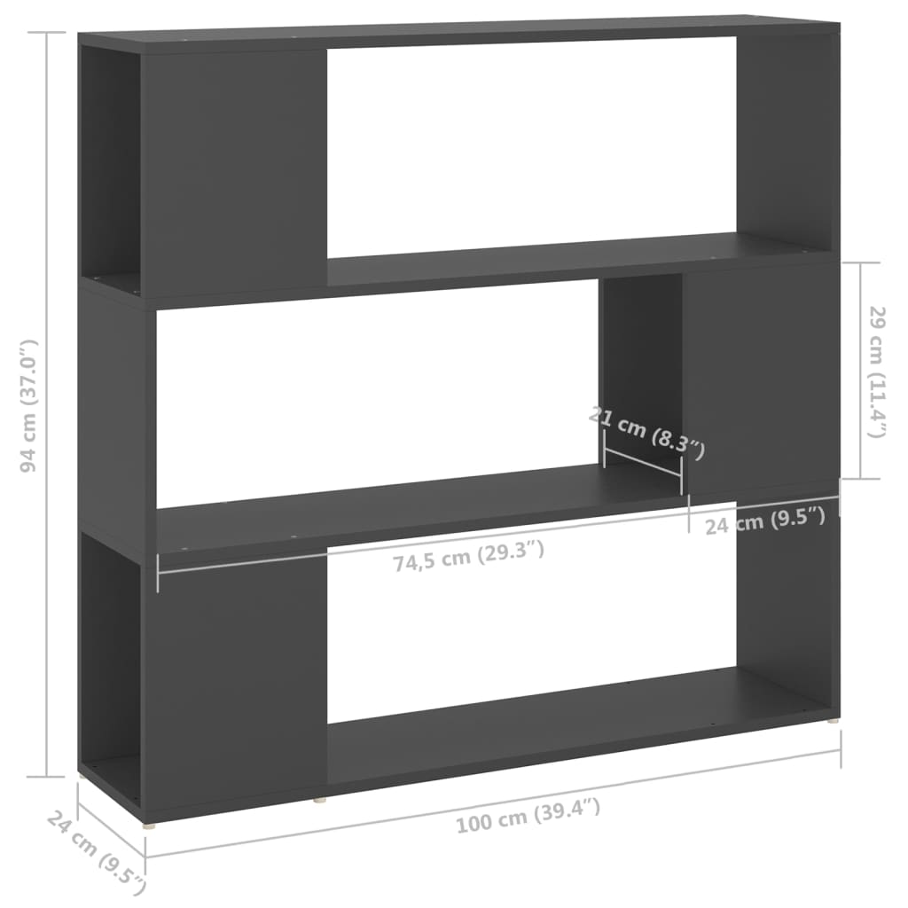 vidaXL Bücherregal Raumteiler Grau 100x24x94 cm