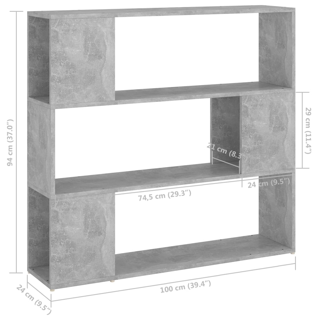 vidaXL Bücherregal Raumteiler Betongrau 100x24x94 cm