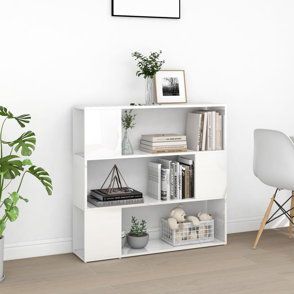 vidaXL Bücherregal Raumteiler Hochglanz-Weiß 100x24x94 cm