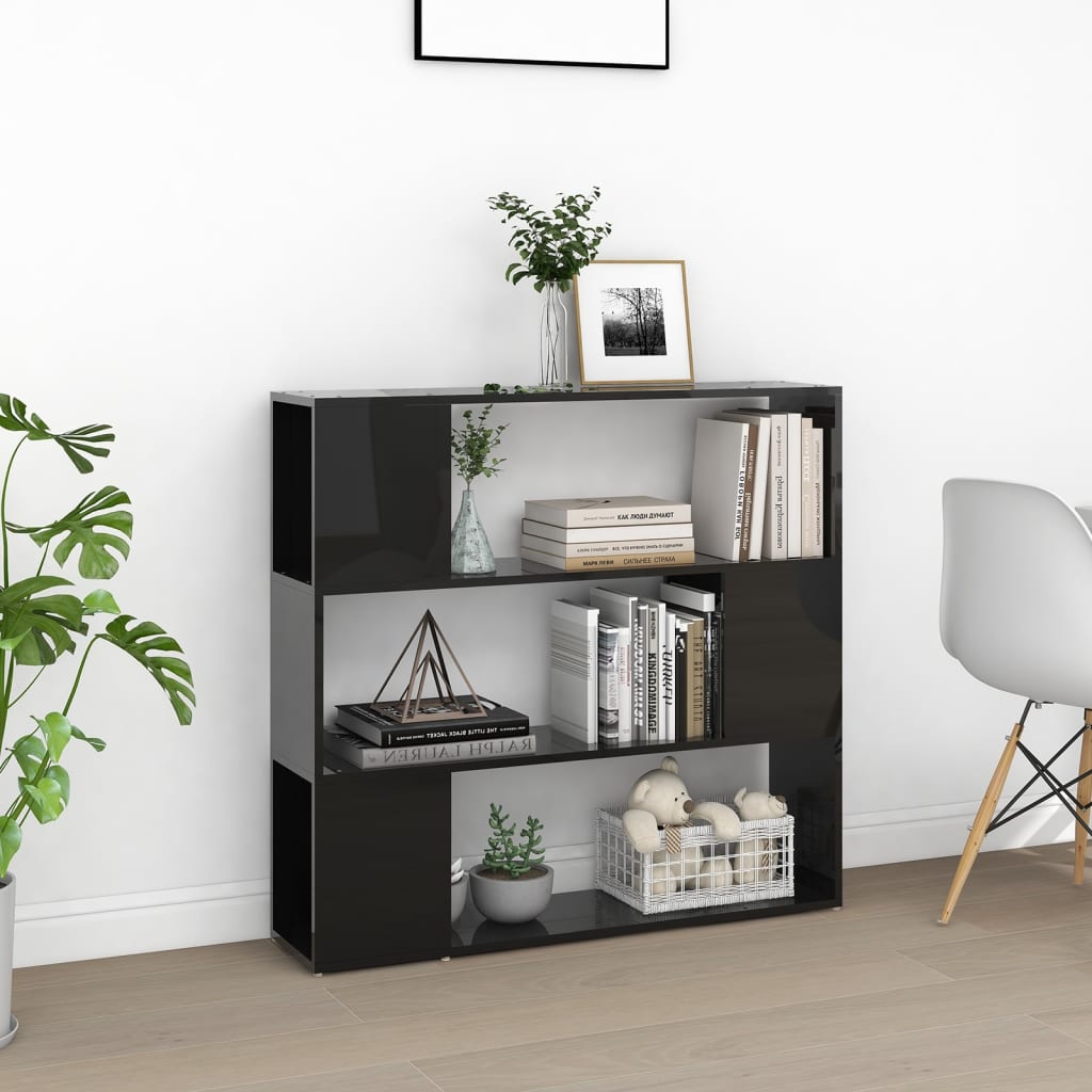 vidaXL Bücherregal Raumteiler Hochglanz-Schwarz 100x24x94 cm