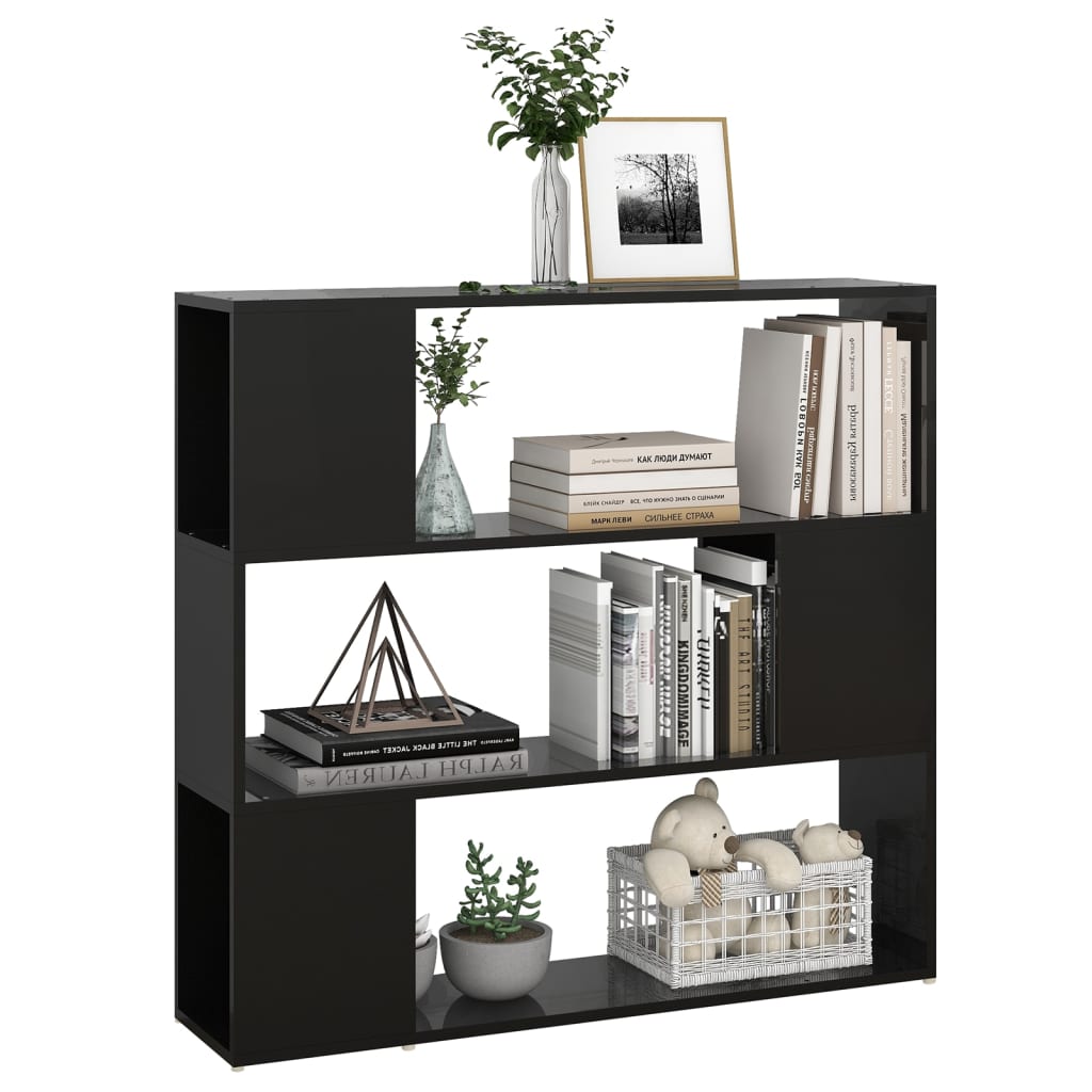vidaXL Bücherregal Raumteiler Hochglanz-Schwarz 100x24x94 cm