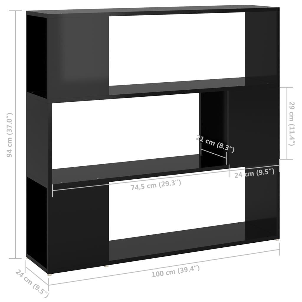 vidaXL Bücherregal Raumteiler Hochglanz-Schwarz 100x24x94 cm