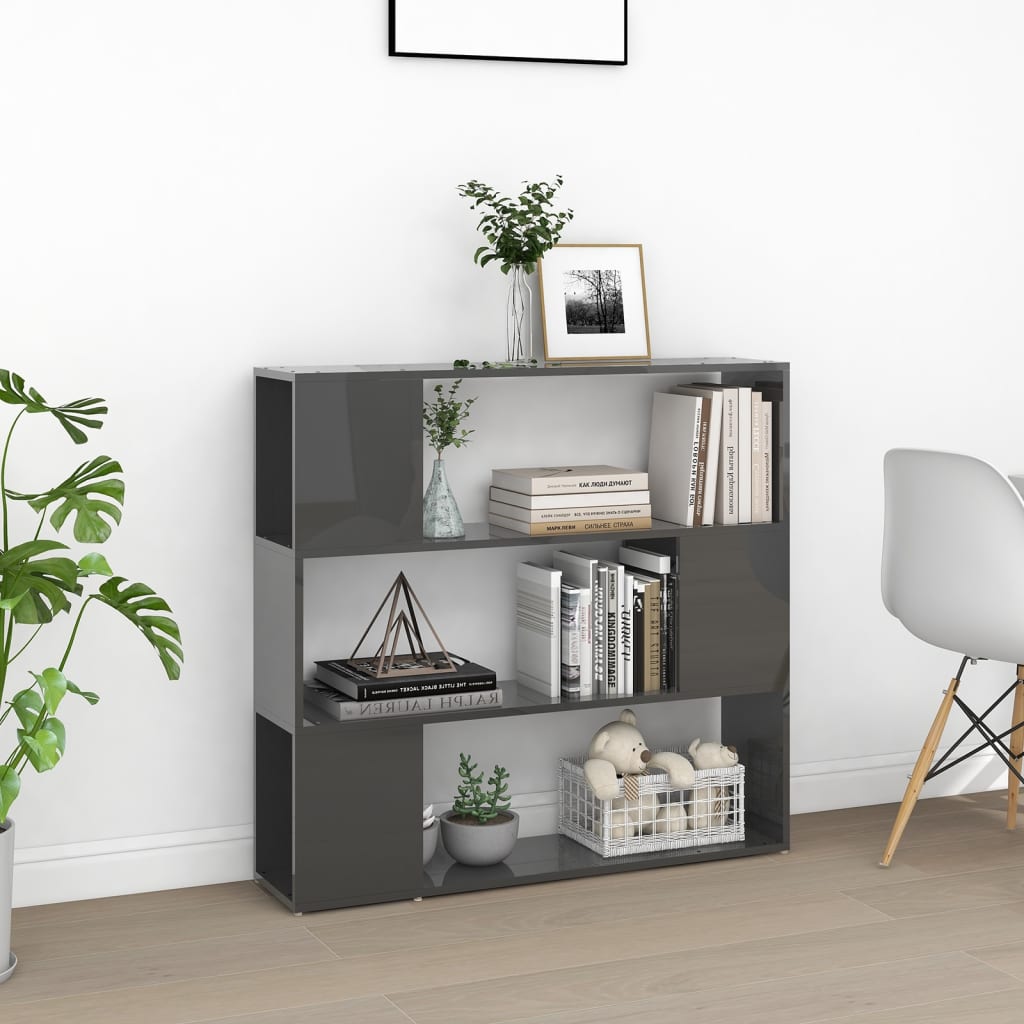 vidaXL Bücherregal Raumteiler Hochglanz-Grau 100x24x94 cm