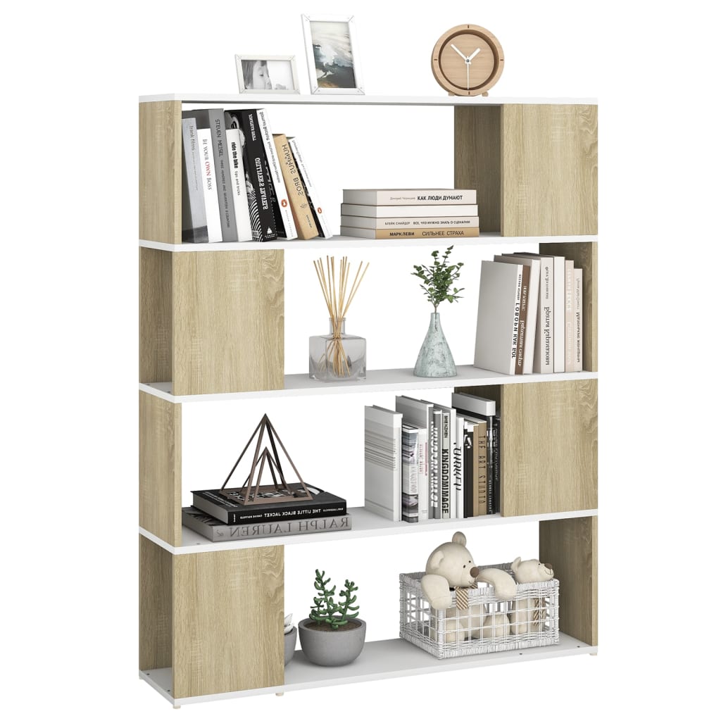 vidaXL Bücherregal Raumteiler Weiß Sonoma-Eiche 100x24x124 cm