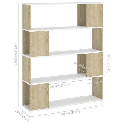 vidaXL Bücherregal Raumteiler Weiß Sonoma-Eiche 100x24x124 cm