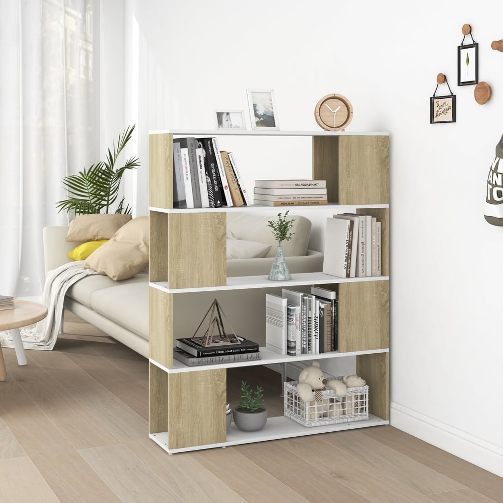 vidaXL Bücherregal Raumteiler Weiß Sonoma-Eiche 100x24x124 cm