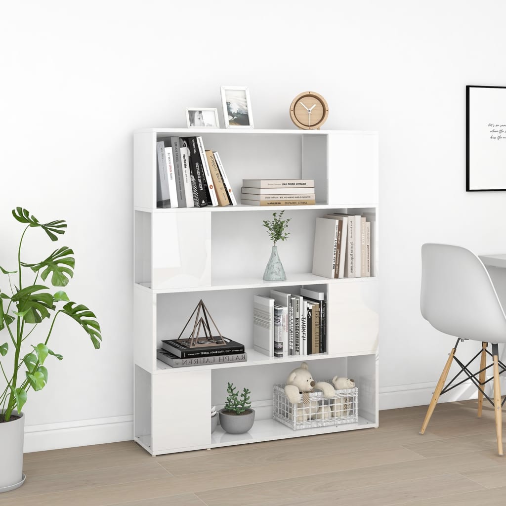 vidaXL Bücherregal Raumteiler Hochglanz-Weiß 100x24x124 cm