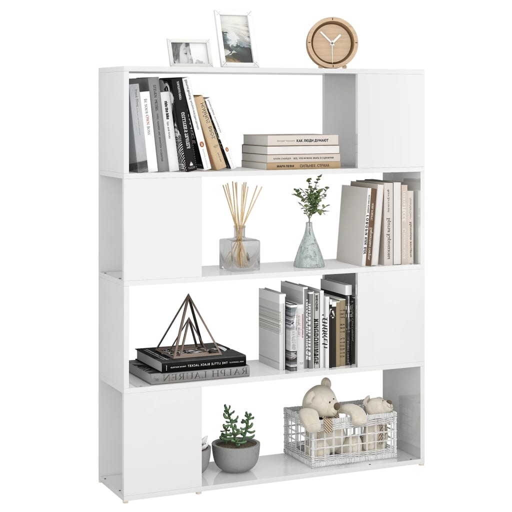 vidaXL Bücherregal Raumteiler Hochglanz-Weiß 100x24x124 cm