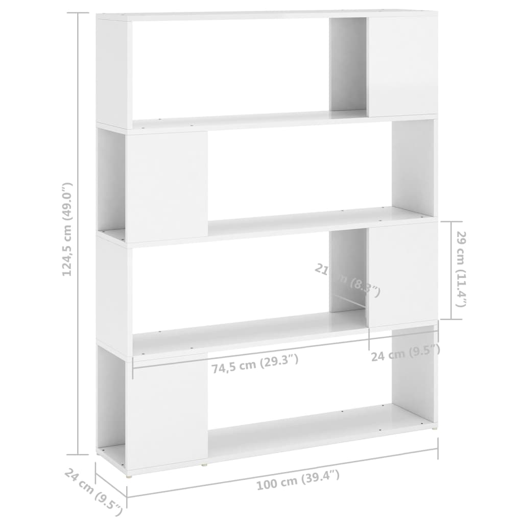 vidaXL Bücherregal Raumteiler Hochglanz-Weiß 100x24x124 cm