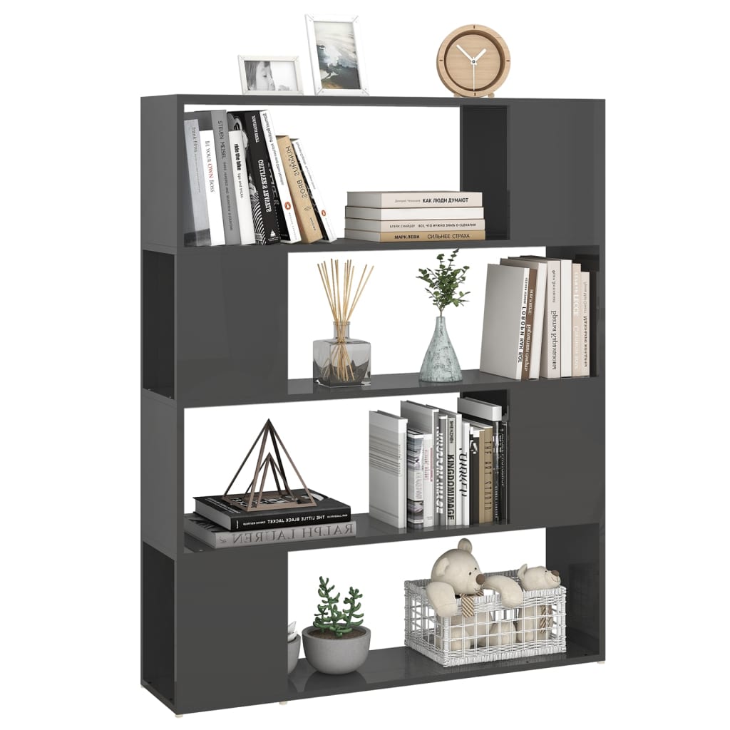 vidaXL Bücherregal Raumteiler Hochglanz-Grau 100x24x124 cm