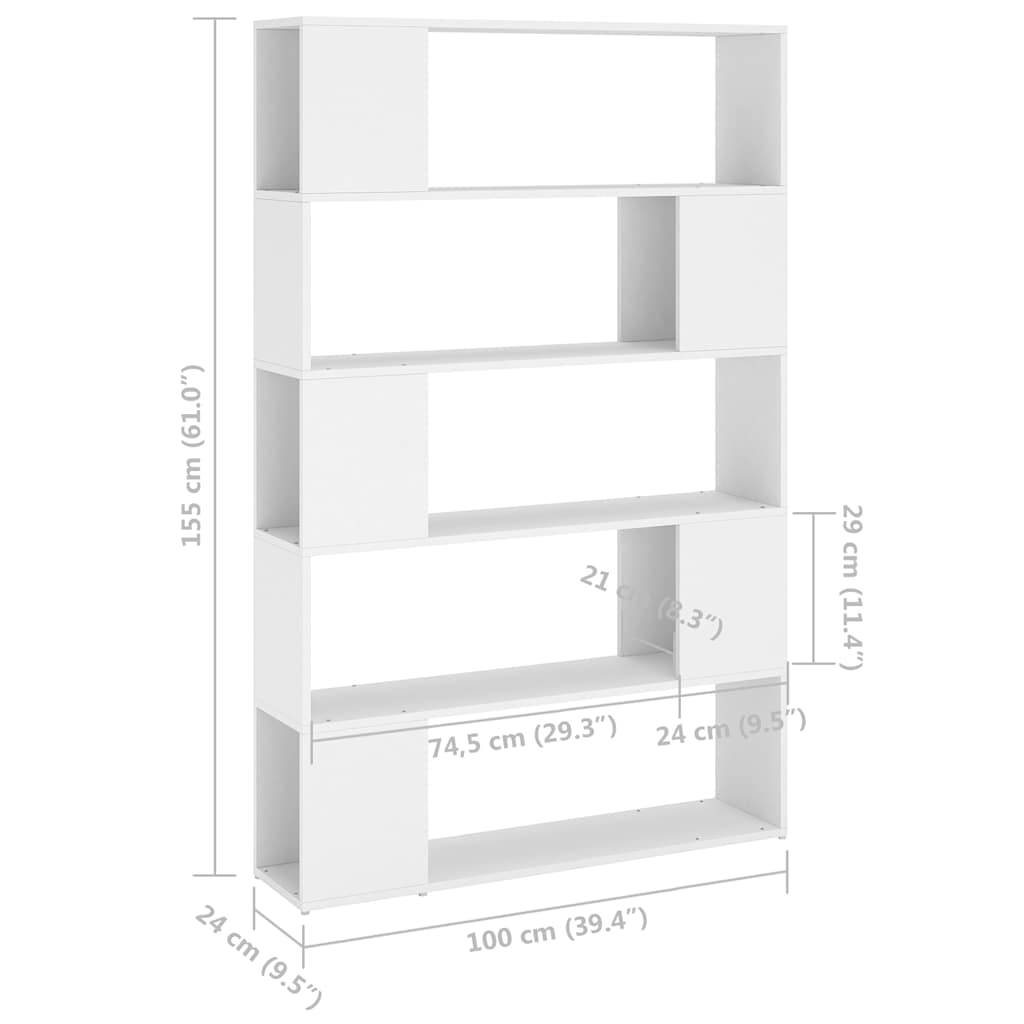 vidaXL Bücherregal Raumteiler Weiß 100x24x155 cm Holzwerkstoff