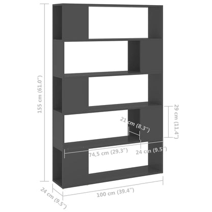 vidaXL Bücherregal Raumteiler Grau 100x24x155 cm Holzwerkstoff