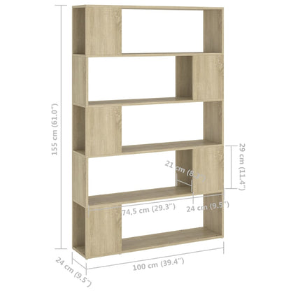 vidaXL Bücherregal Raumteiler Sonoma-Eiche 100x24x155 cm Holzwerkstoff