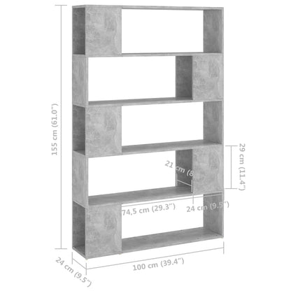 vidaXL Bibliothèque Séparateur de pièce Gris béton 100x24x155 cm Bois d'ingénierie