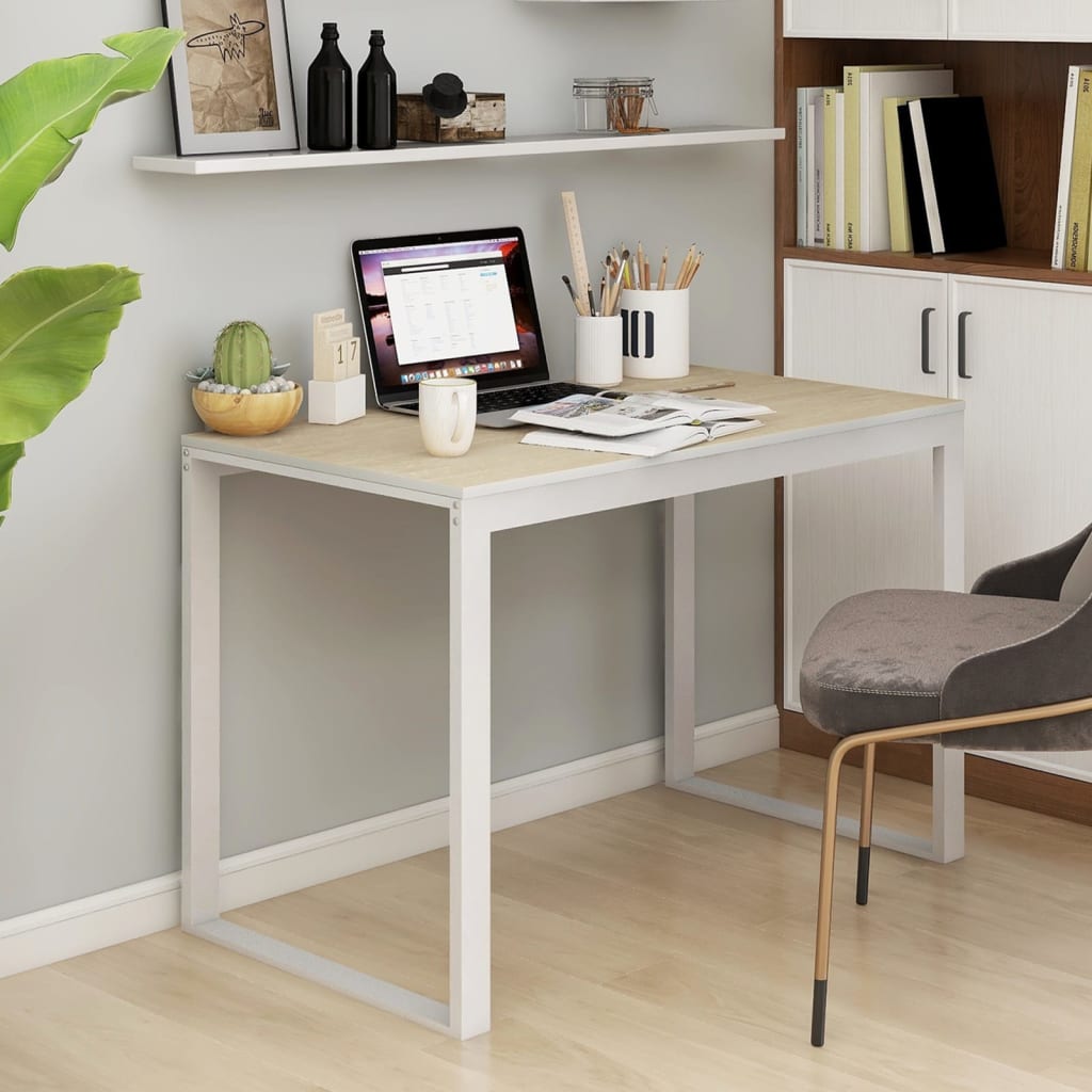vidaXL Bureau blanc et aspect chêne 110x60x73 cm Bois d'ingénierie