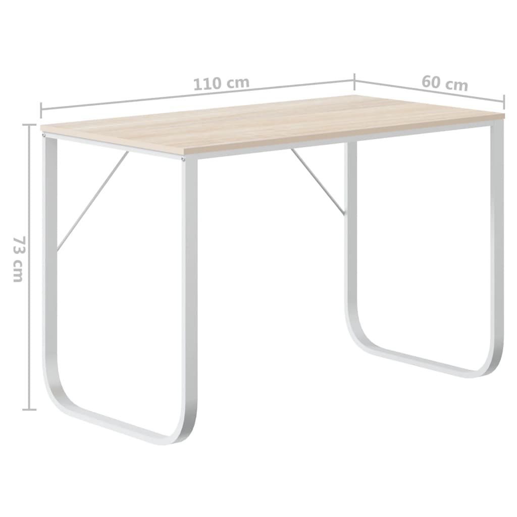 vidaXL Computertisch Weiß und Eiche-Optik 110x60x73 cm Holzwerkstoff