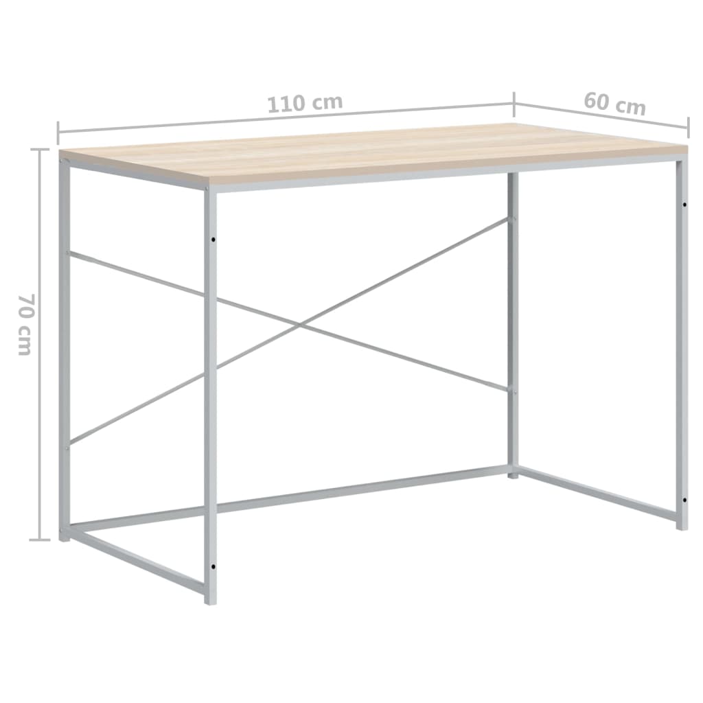 vidaXL Bureau blanc et aspect chêne 110x60x70 cm Bois d'ingénierie