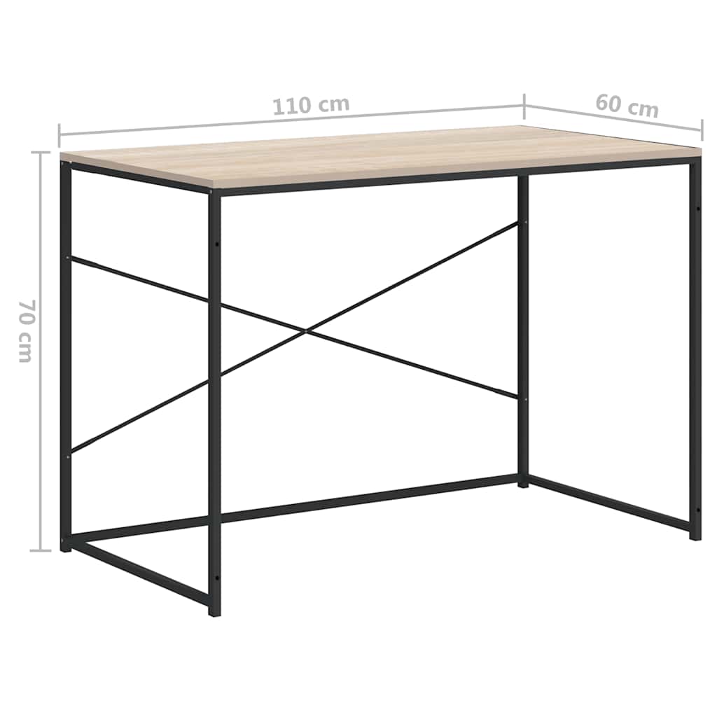 vidaXL Computertisch Schwarz und Eiche-Optik 110x60x70cm Holzwerkstoff