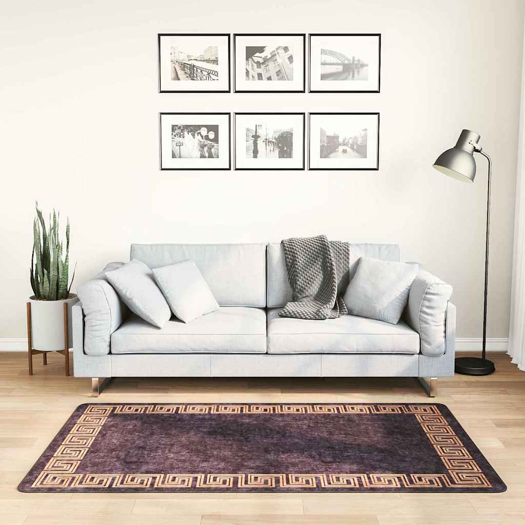 vidaXL Teppich Waschbar 80x150 cm Schwarz und Golden Rutschfest