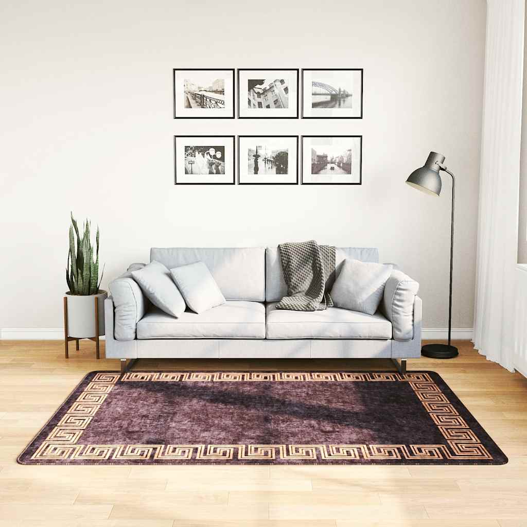 vidaXL Teppich Waschbar 120x180 cm Schwarz und Golden Rutschfest