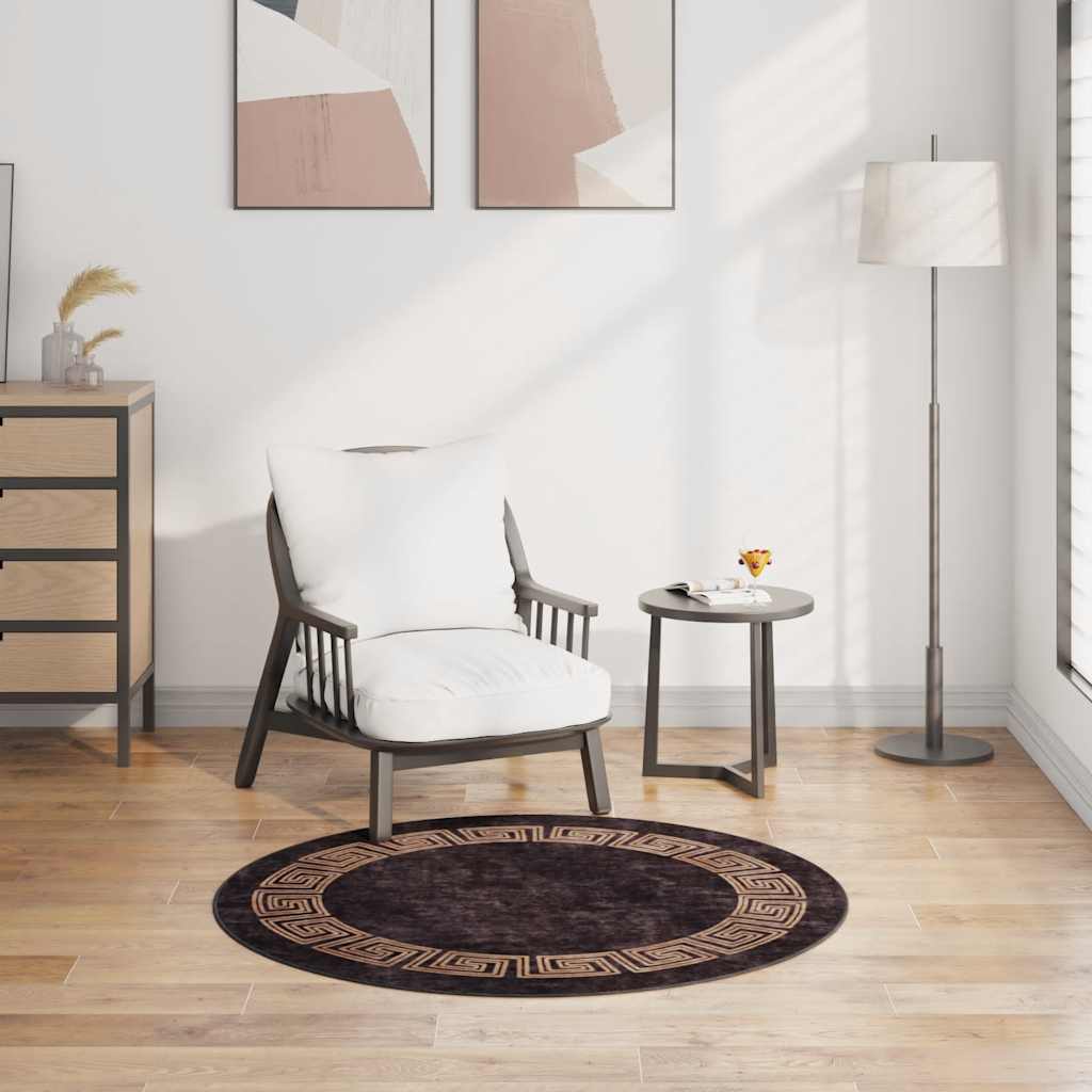 vidaXL Tapis lavable noir et doré φ120 cm Antidérapant