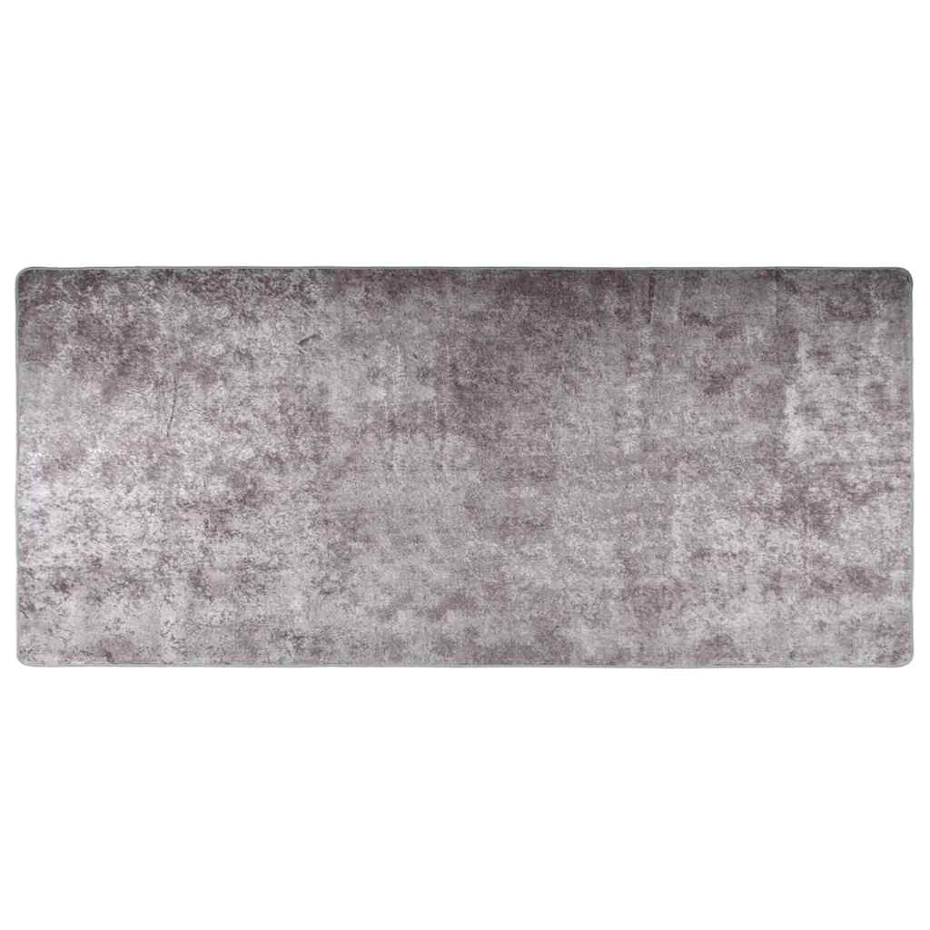 vidaXL Teppich Waschbar 80x300 cm Grau Rutschfest