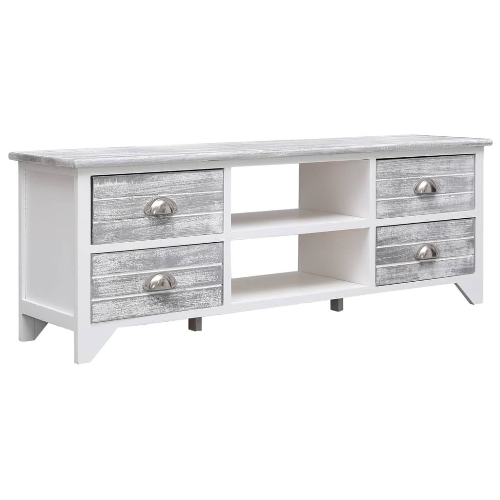 vidaXL TV-Schrank Weiß und Grau 108x30x40 cm Massivholz Paulownia