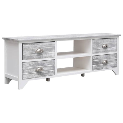 vidaXL TV-Schrank Weiß und Grau 108x30x40 cm Massivholz Paulownia