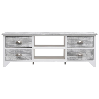 vidaXL TV-Schrank Weiß und Grau 108x30x40 cm Massivholz Paulownia