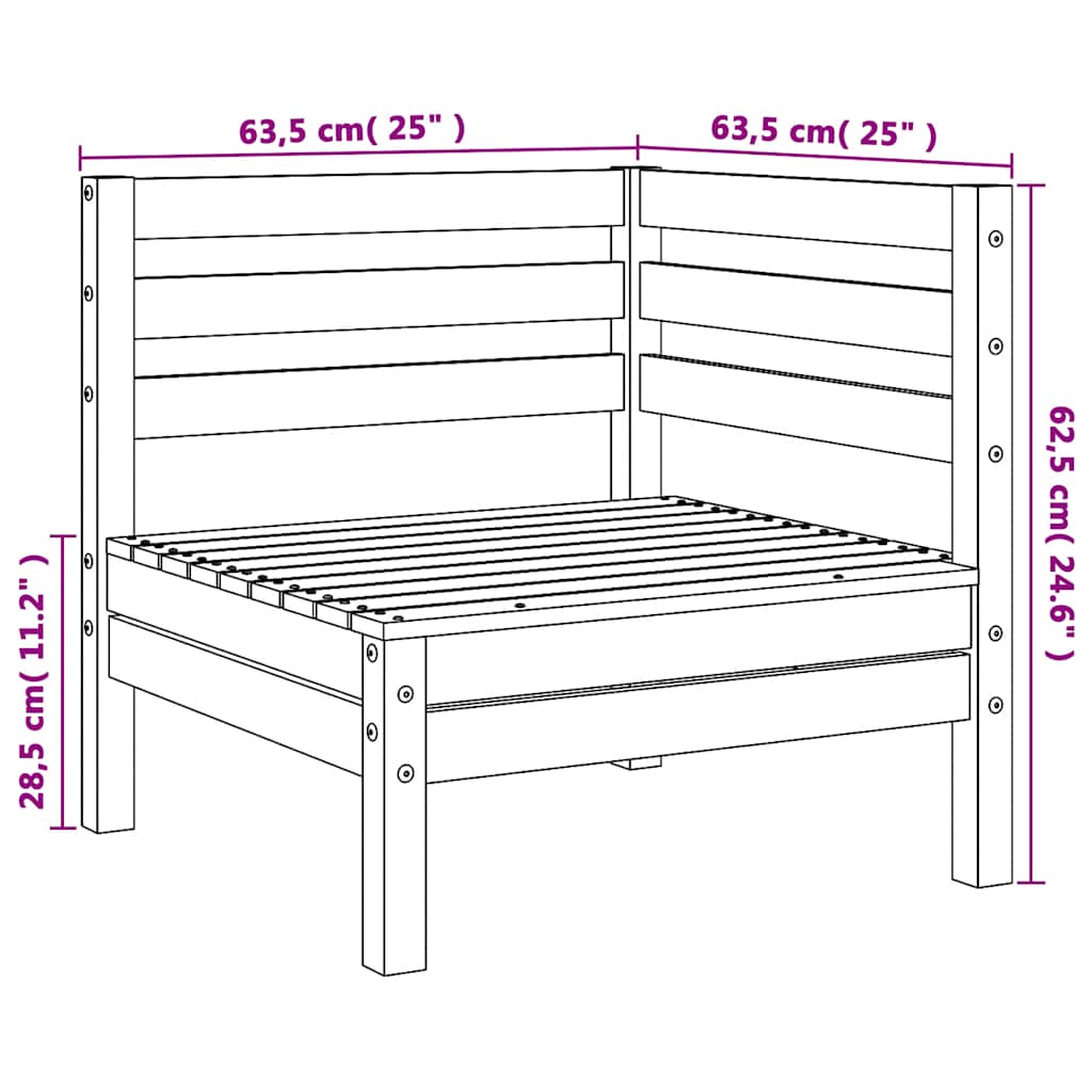 vidaXL Canapé d'angle de jardin Noir Bois de pin massif