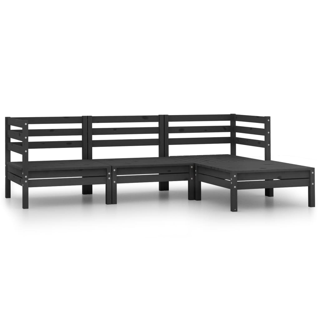 vidaXL Salon de jardin 4 pcs Bois de pin massif Noir