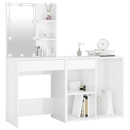 vidaXL LED-Schminktisch mit Schrank Hochglanz-Weiß Holzwerkstoff