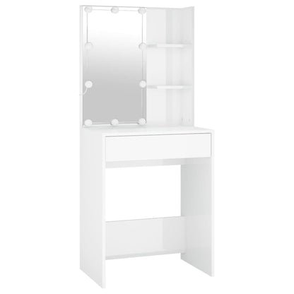 vidaXL LED-Schminktisch mit 2 Schränken Hochglanz-Weiß Holzwerkstoff